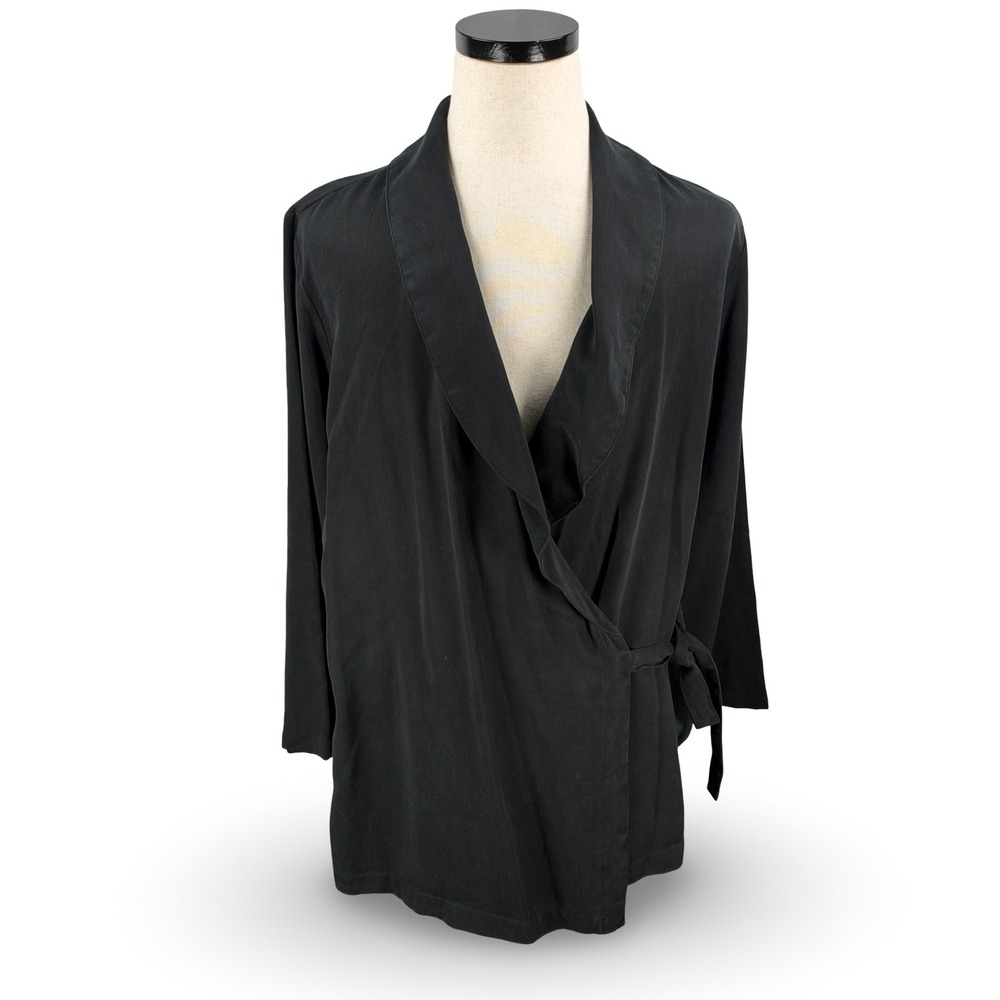 Bryn Walker Womens Black 100% Tencel Wrap Jacket Shawl Collar Size M Made in USA